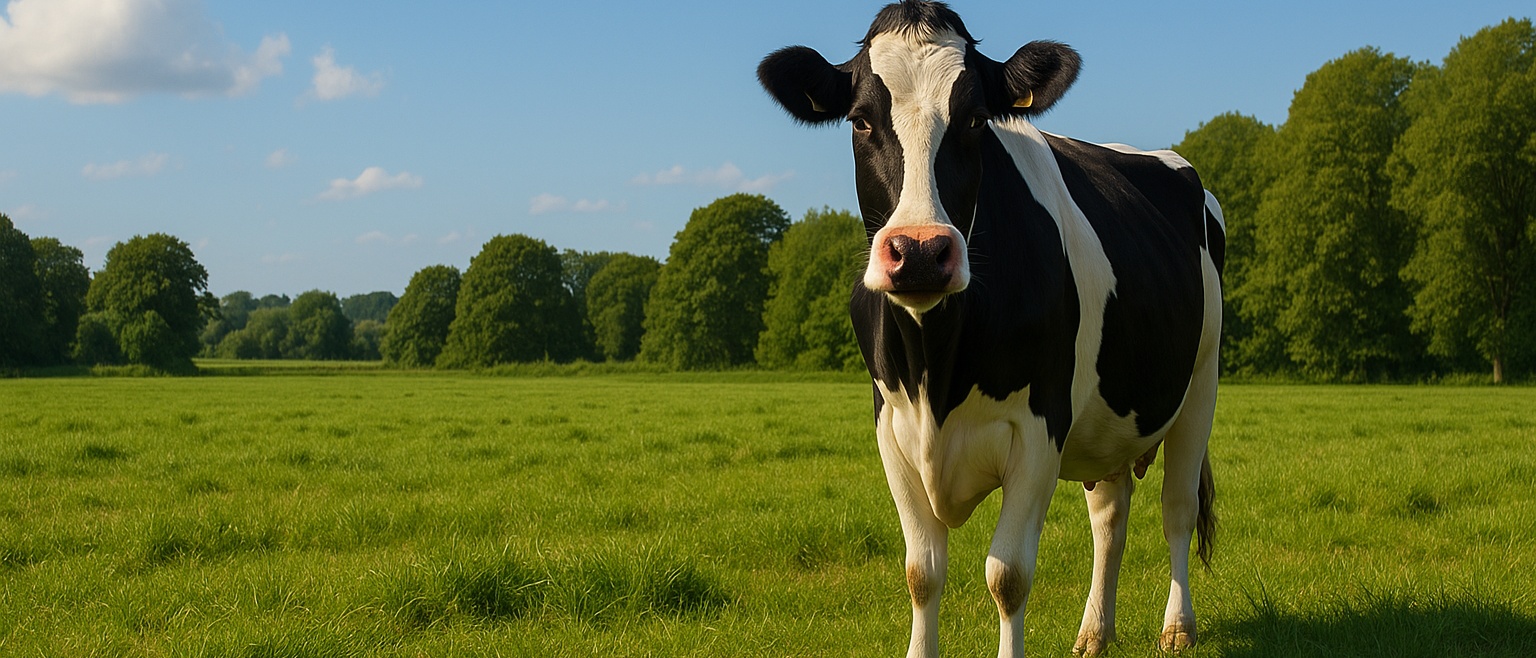 Cow in a green field